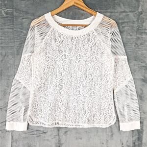 Womens Top Large White Paisley Lace Mesh‎ Sheer Cottagecore Boho Dainty Angel